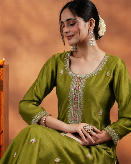 Embroidered-Yoke Silk Kurta (Style 15)