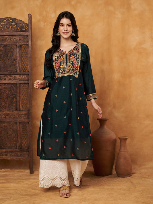 Embroidered Full-Sleeve Silk Kurta (Style 605)