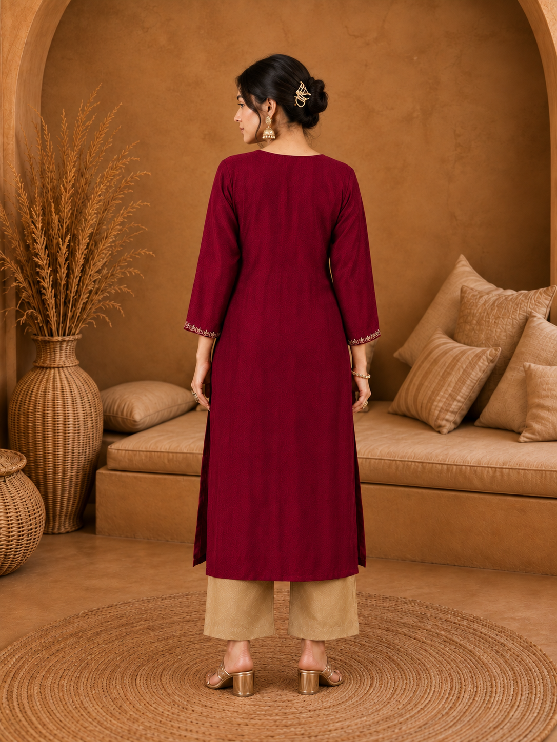 Cherry-Embroiderd-Straight-Festive Kurta