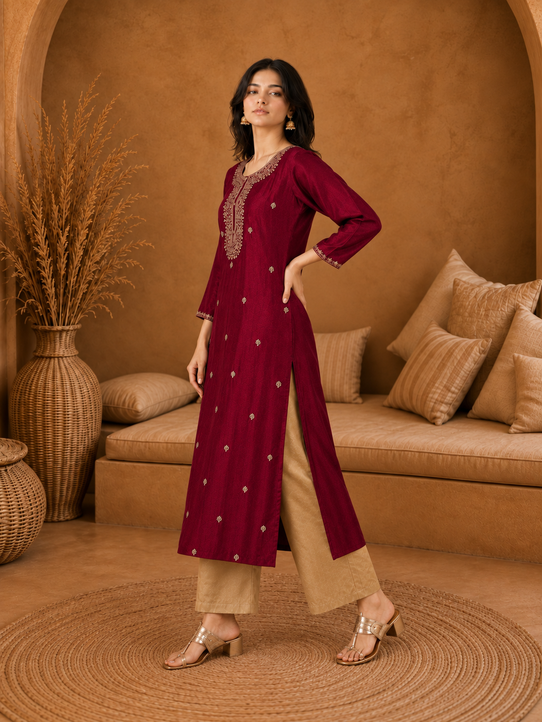 Cherry-Embroiderd-Straight-Festive Kurta