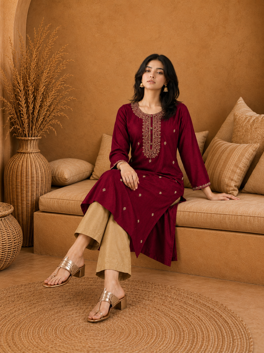 Cherry-Embroiderd-Straight-Festive Kurta