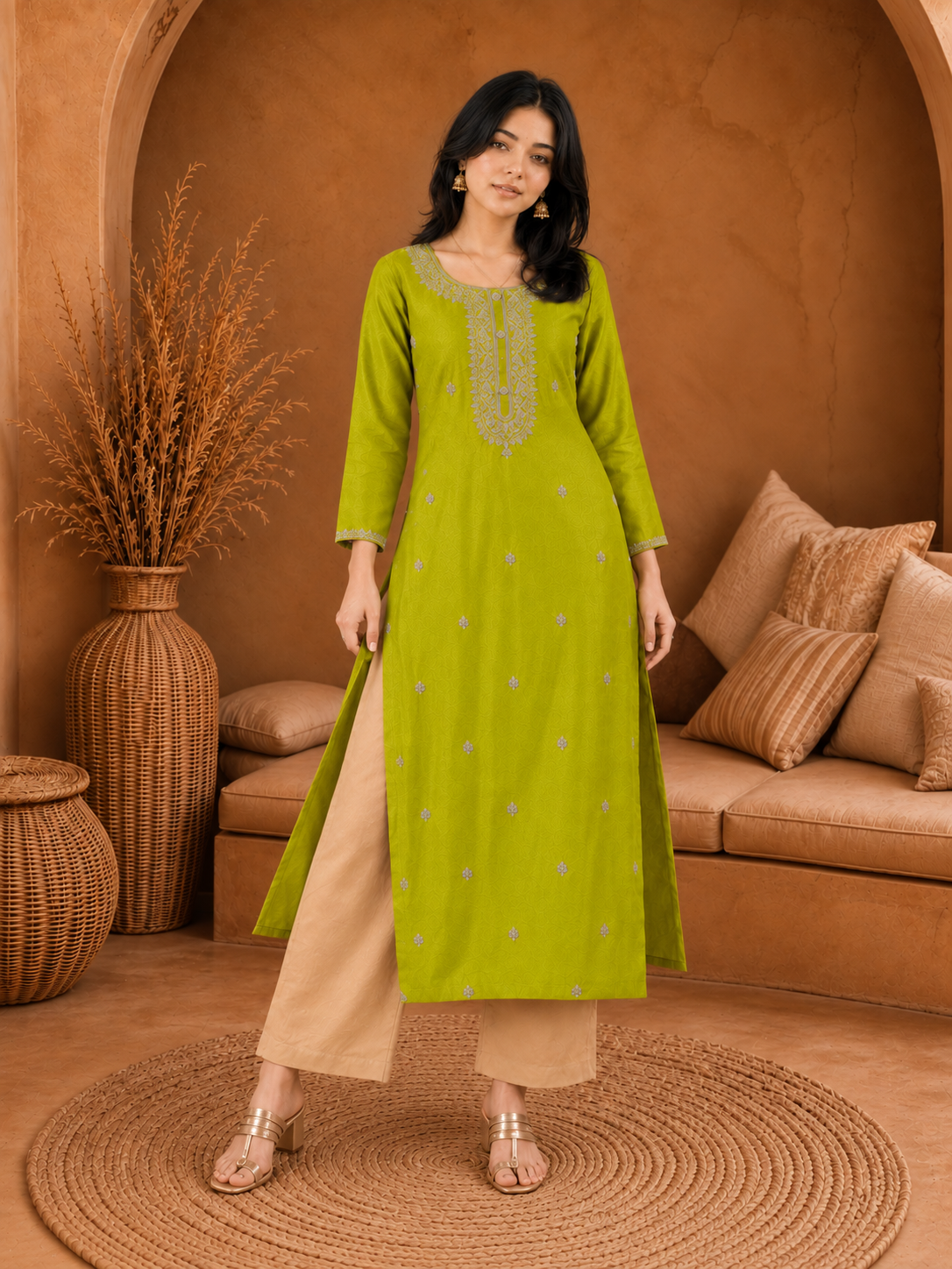 Green-Embroiderd-Straight-Festive Kurta