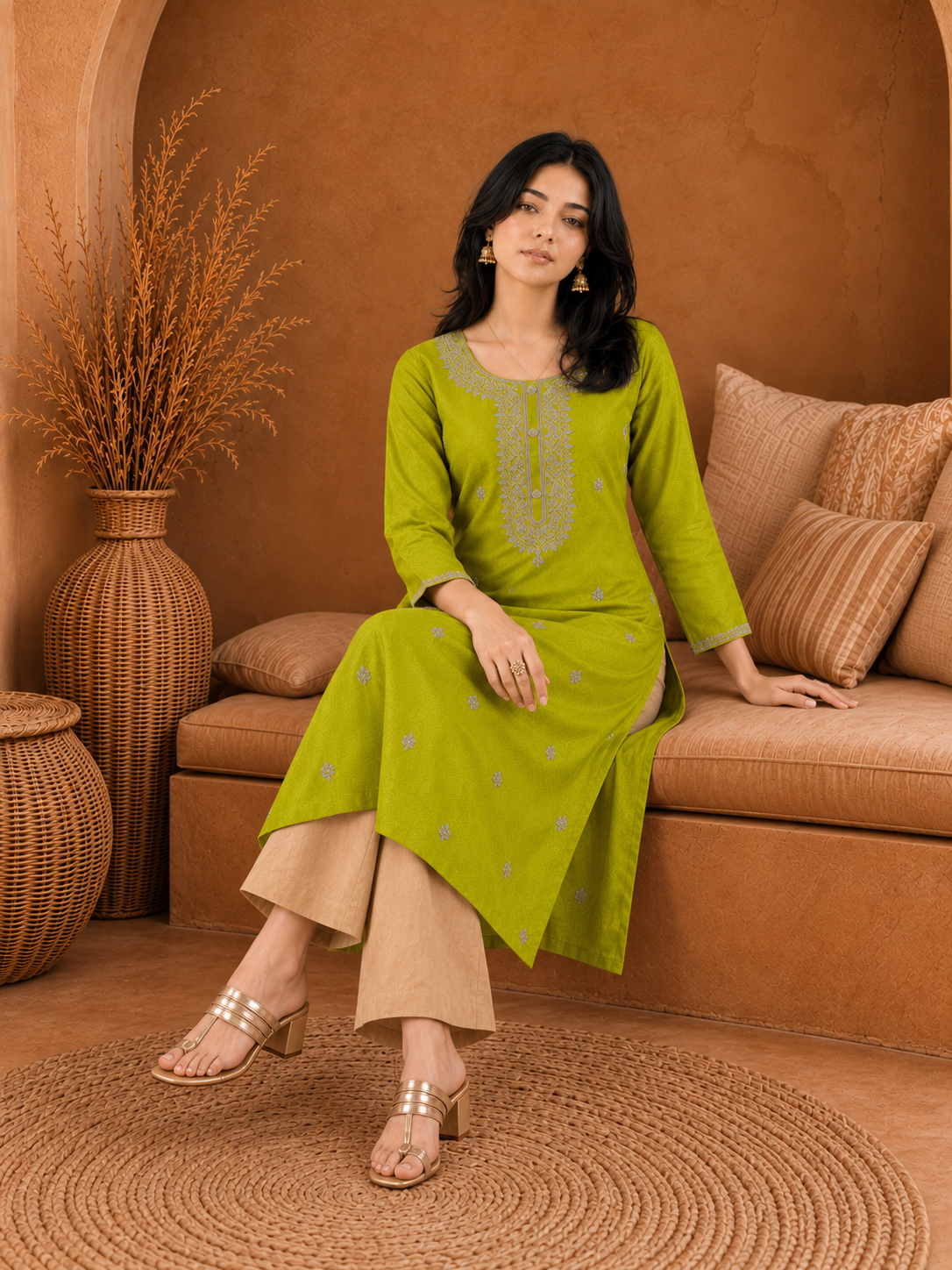 Green-Embroiderd-Straight-Festive Kurta
