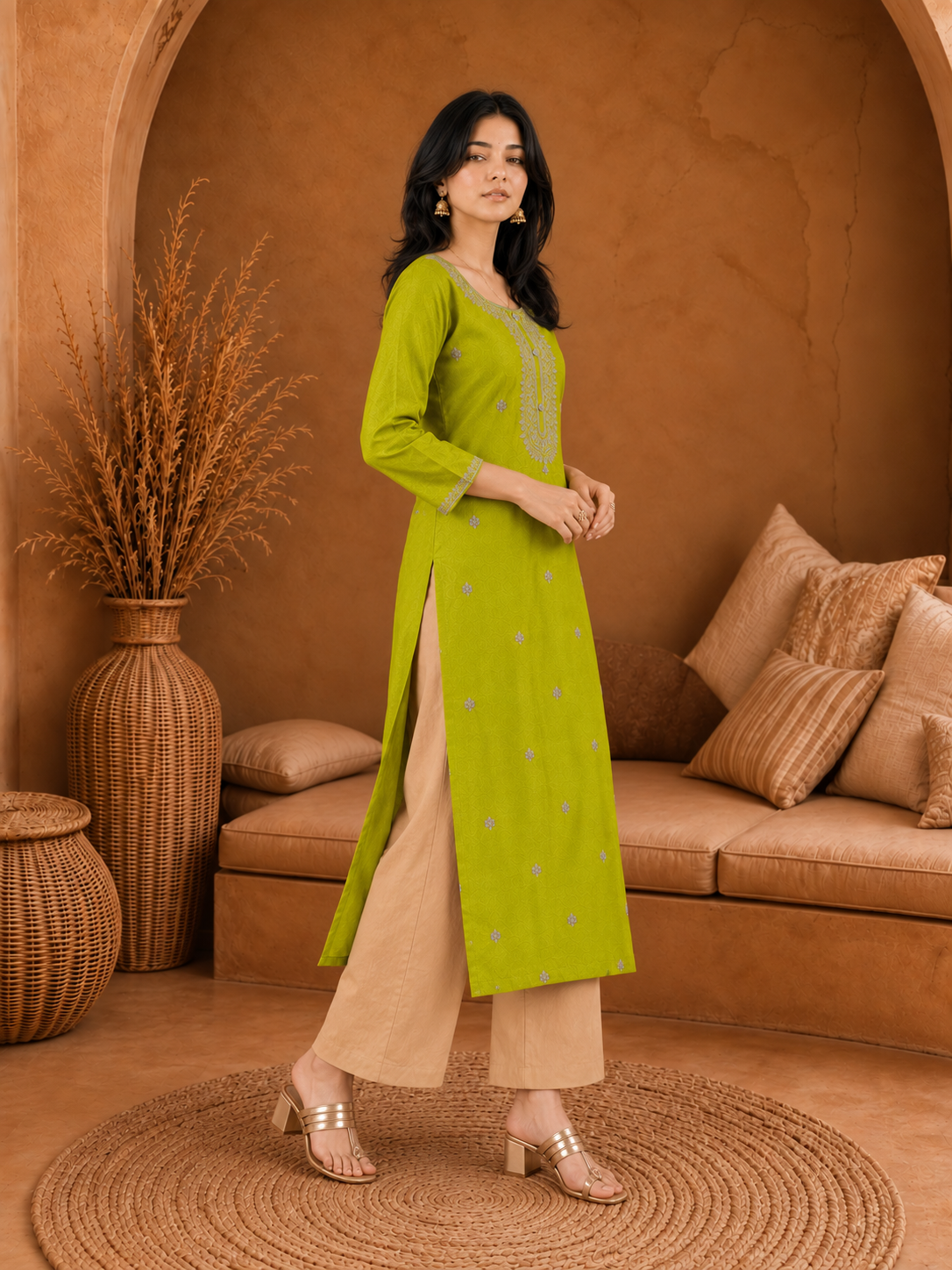 Green-Embroiderd-Straight-Festive Kurta