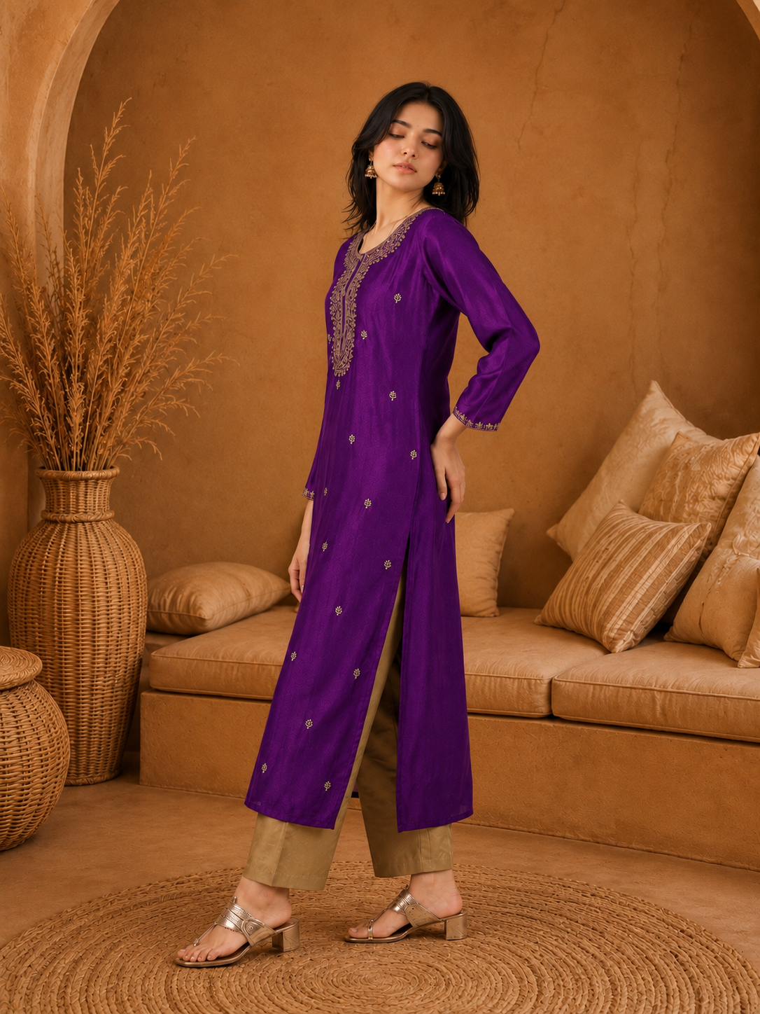 Purple-Embroiderd-Straight-Festive Kurta