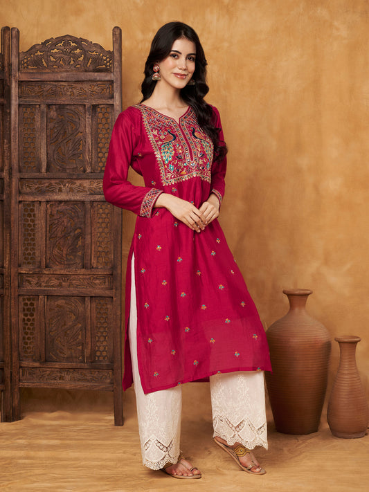 Rani Embroidered Full-Sleeve Silk Kurta (Style 605)
