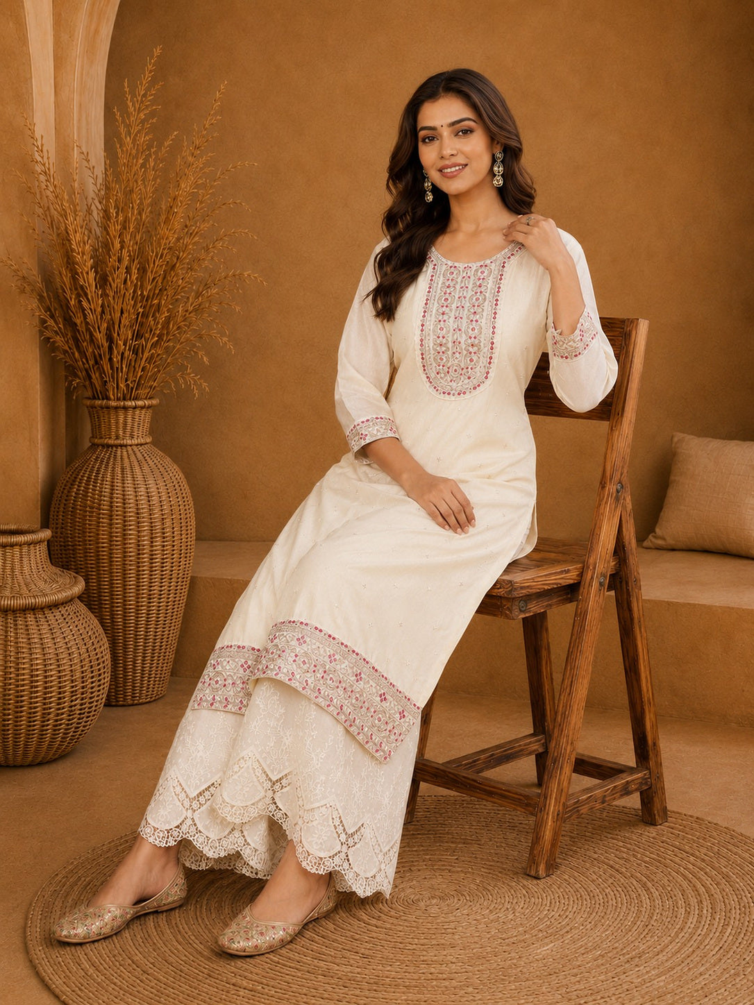 Cream-Beam-Premium-Embroidery Kurta