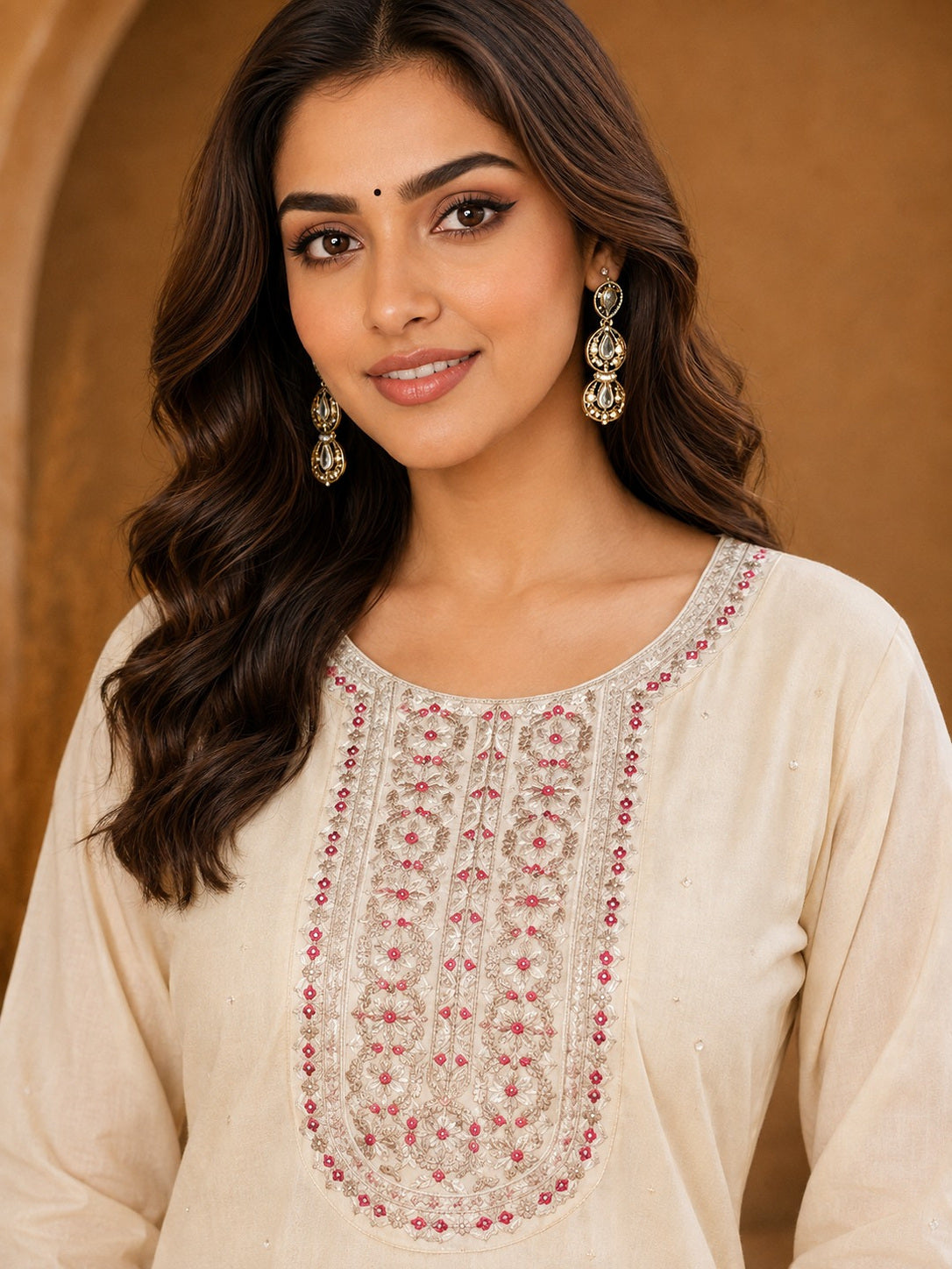 Cream-Beam-Premium-Embroidery Kurta