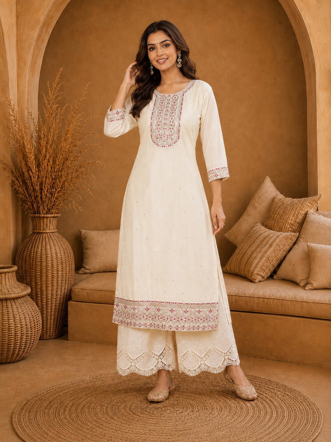 Cream-Beam-Premium-Embroidery Kurta