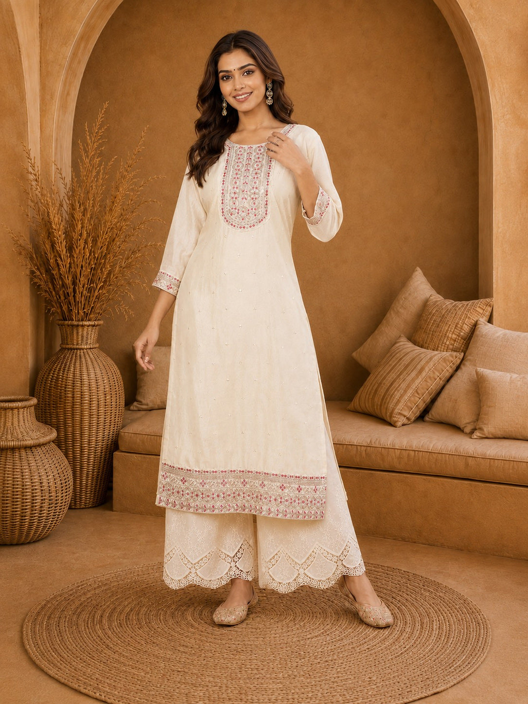 Cream-Beam-Premium-Embroidery Kurta