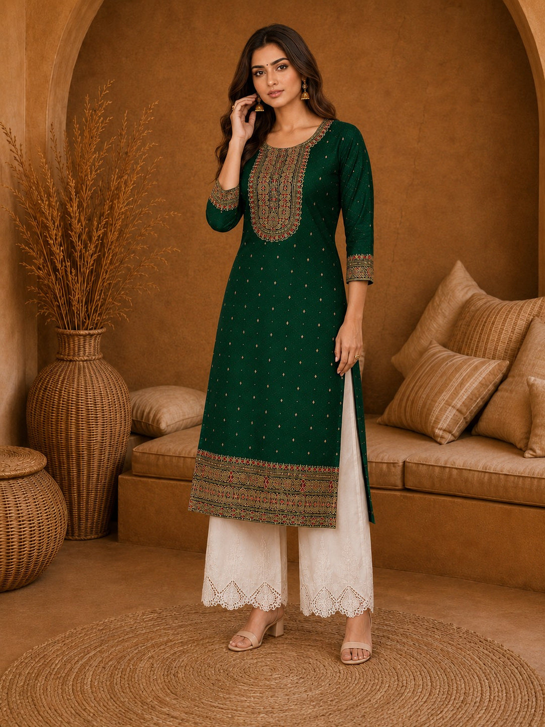 DarkGreen-Beam-Premium-Embroidery Kurta