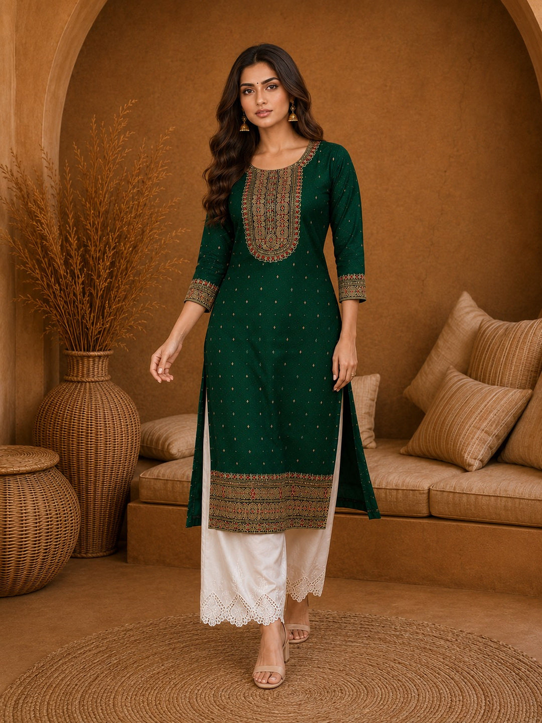 DarkGreen-Beam-Premium-Embroidery Kurta