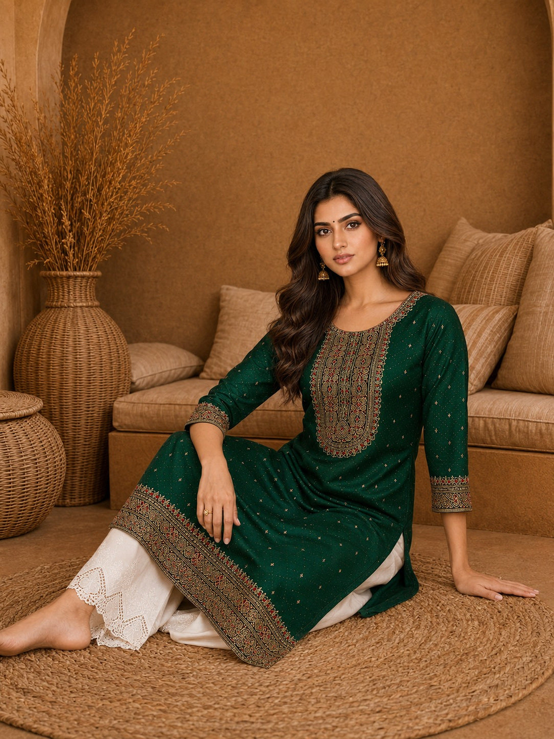 DarkGreen-Beam-Premium-Embroidery Kurta