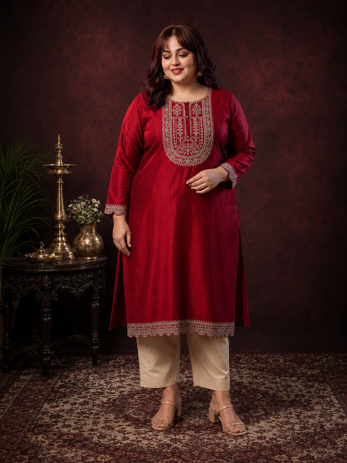 Maroon Ujala Embroidered Art Silk Kurta