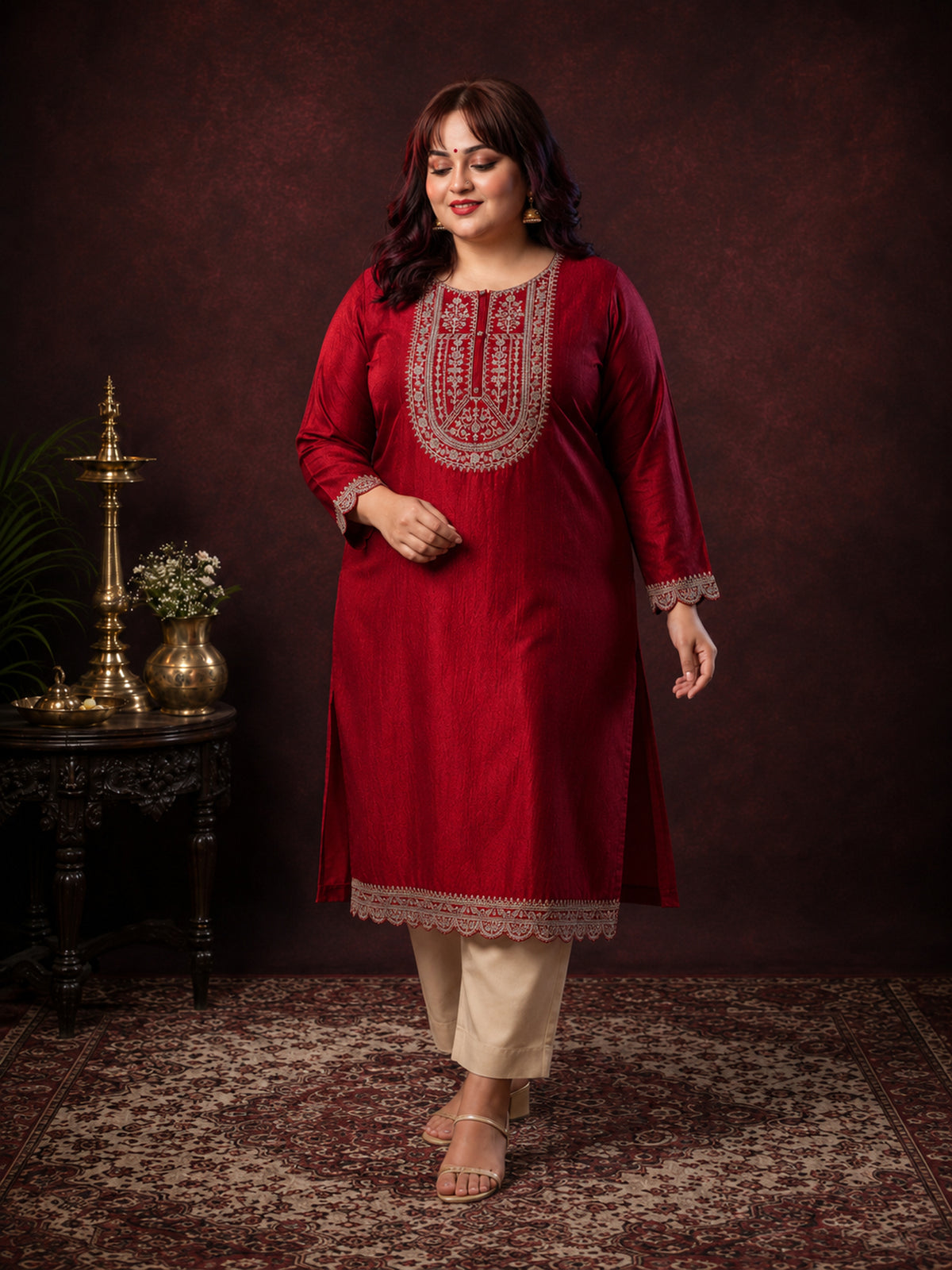 Maroon Ujala Embroidered Art Silk Kurta
