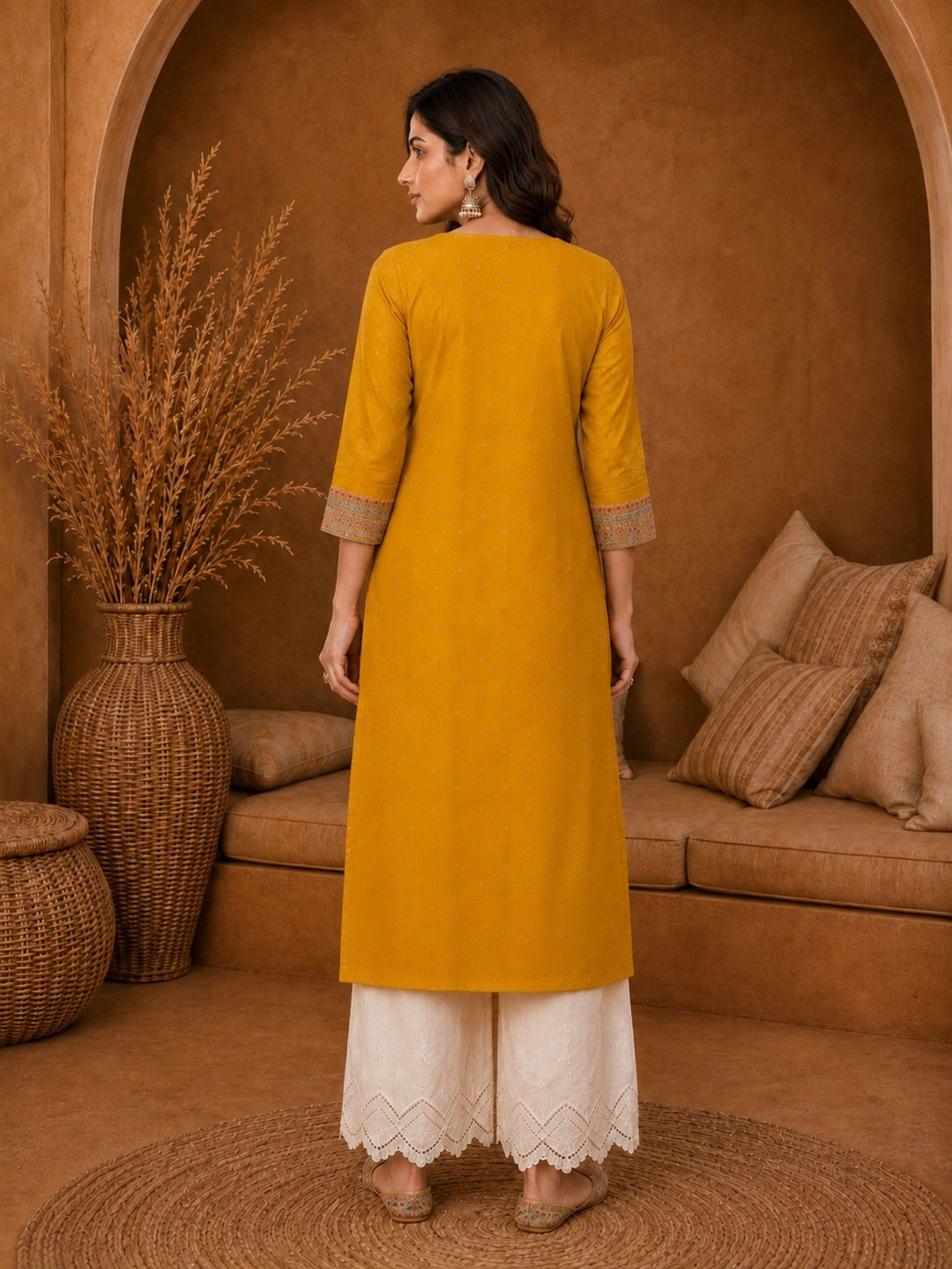 yellow-Beam-Premium-Embroidery Kurta