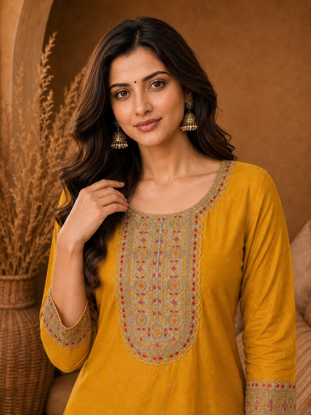 yellow-Beam-Premium-Embroidery Kurta