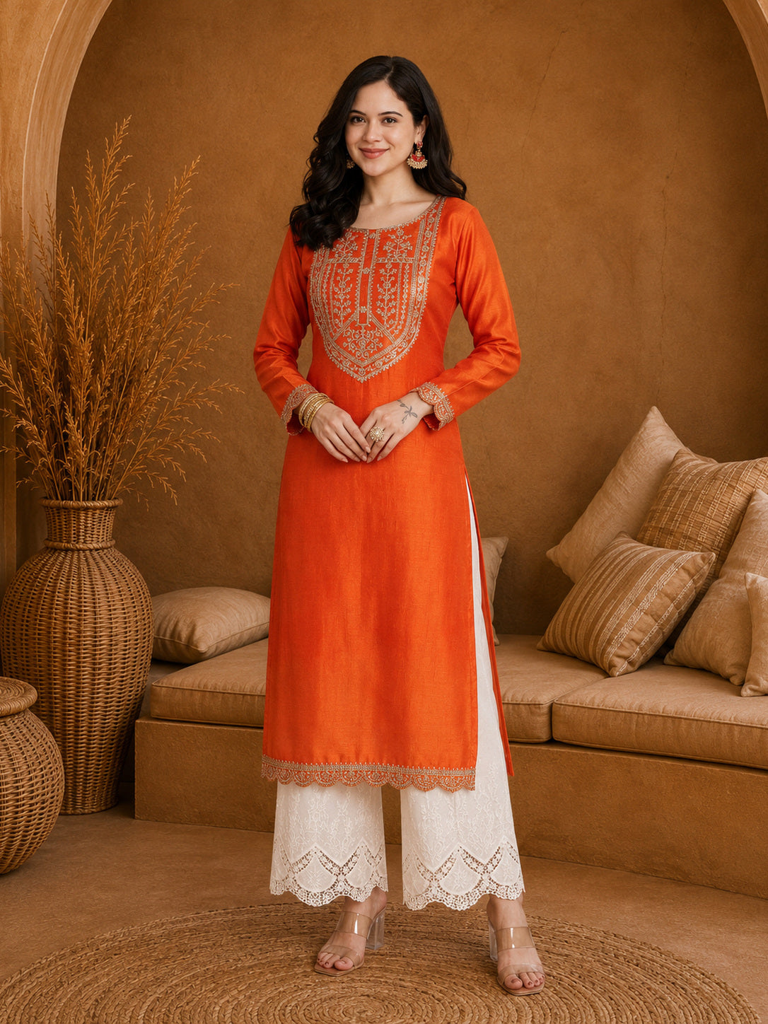 Fanta-Yoke Full-Sleeve Vichitra Silk Kurta