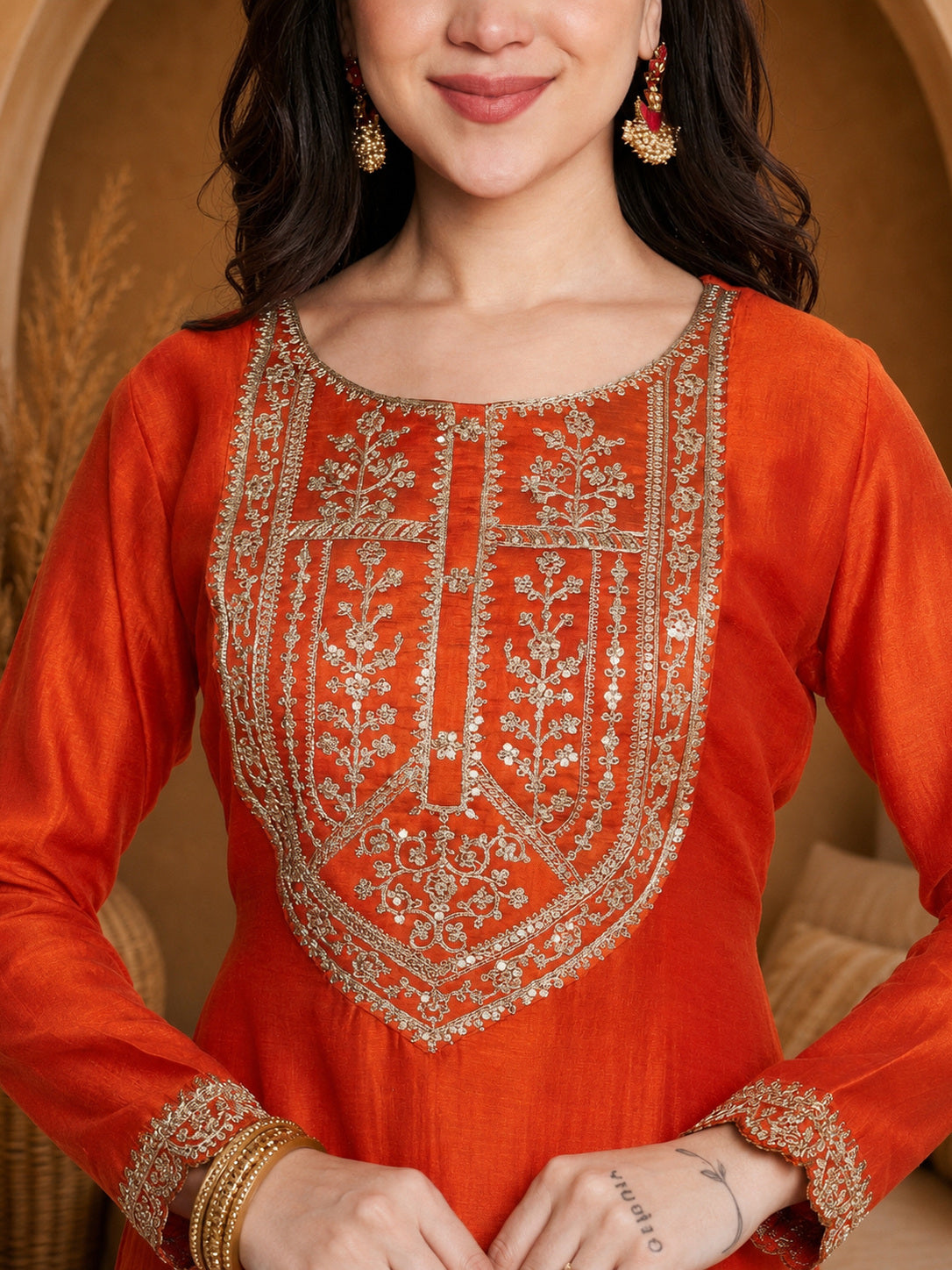 Fanta-Yoke Full-Sleeve Vichitra Silk Kurta