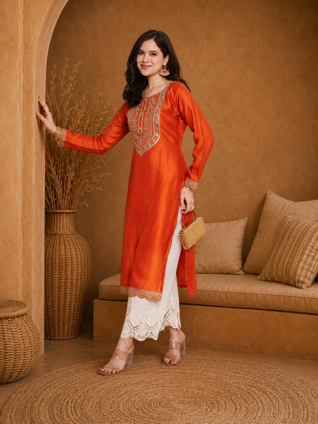 Fanta-Yoke Full-Sleeve Vichitra Silk Kurta