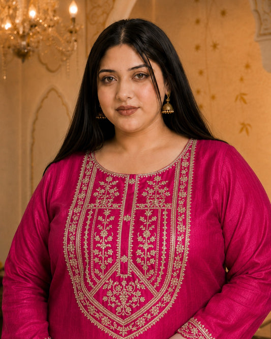 Rani Big-Button Full-Sleeve Vichitra Silk Kurta