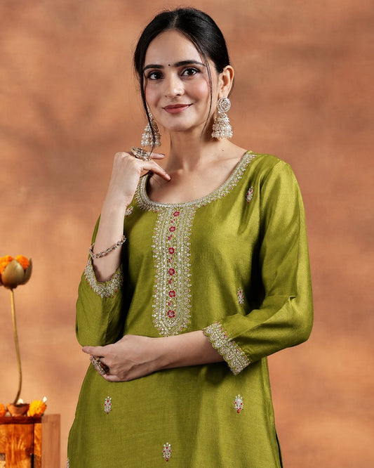 Embroidered-Yoke Silk Kurta (Style 15)