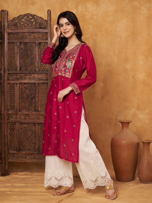 Rani Embroidered Full-Sleeve Silk Kurta (Style 605)