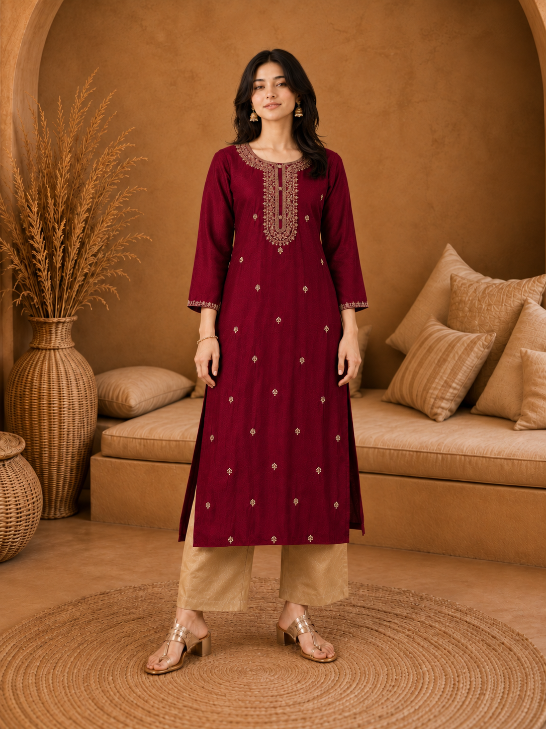 Cherry-Embroiderd-Straight-Festive Kurta