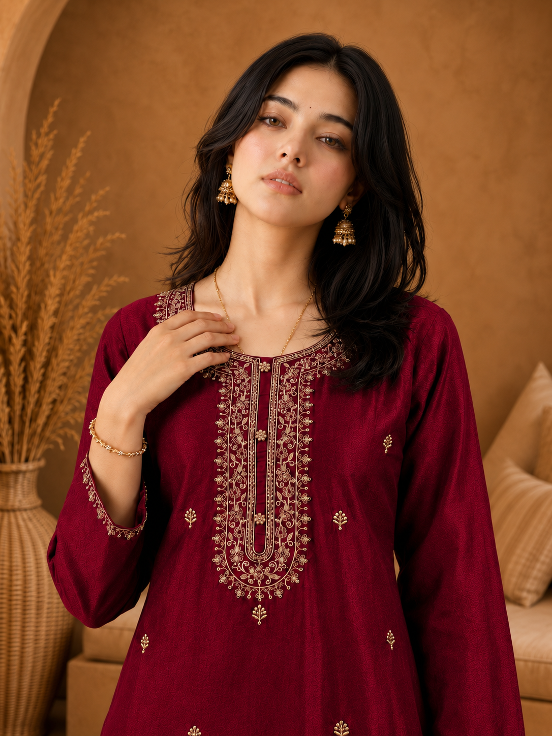 Cherry-Embroiderd-Straight-Festive Kurta