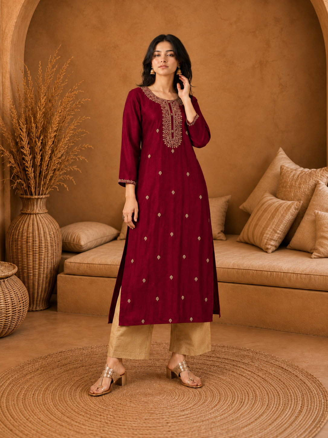 Cherry-Embroiderd-Straight-Festive Kurta