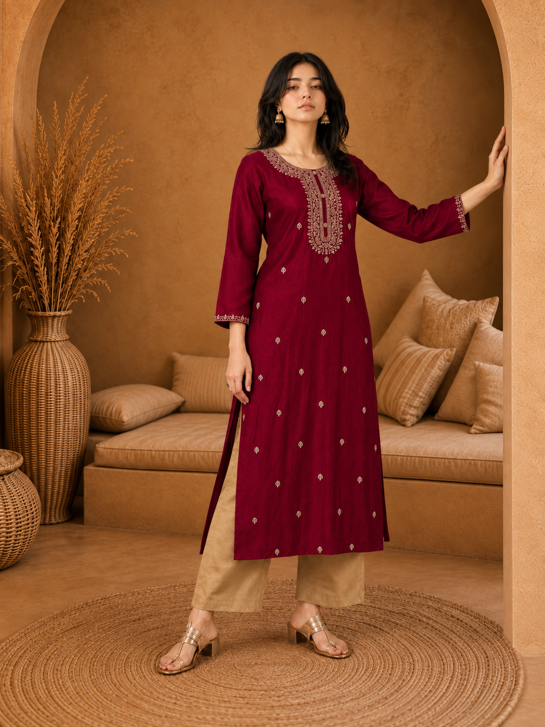 Cherry-Embroiderd-Straight-Festive Kurta