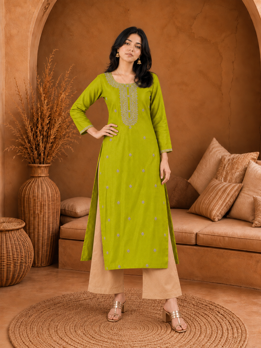 Green-Embroiderd-Straight-Festive Kurta