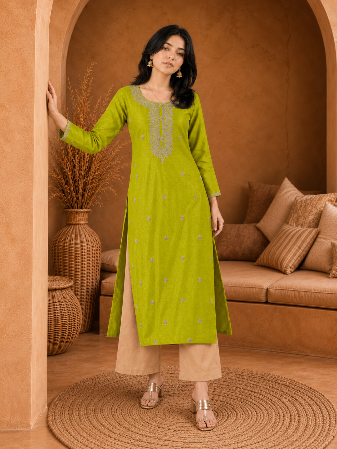 Green-Embroiderd-Straight-Festive Kurta