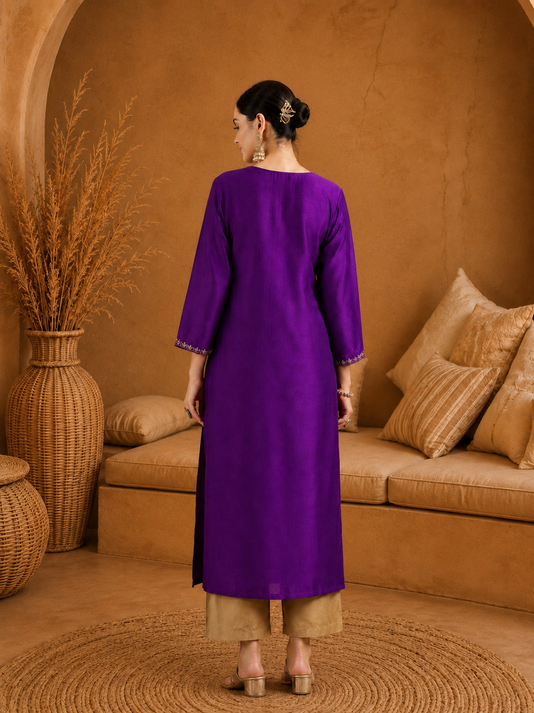 Purple-Embroiderd-Straight-Festive Kurta