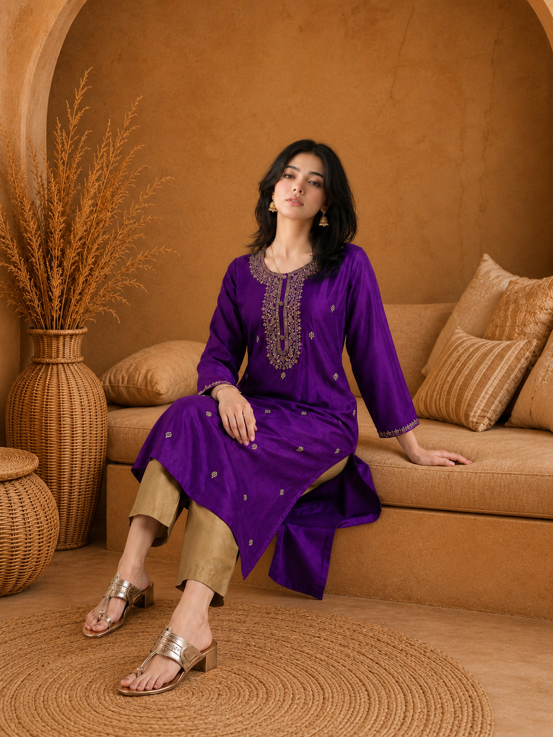 Purple-Embroiderd-Straight-Festive Kurta