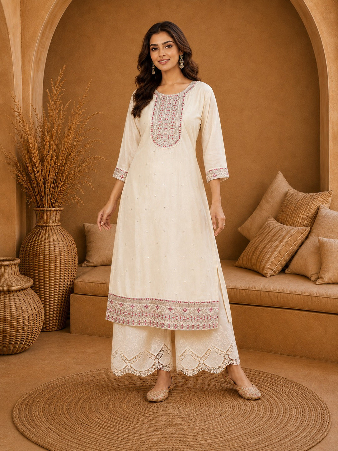 Cream-Beam-Premium-Embroidery Kurta