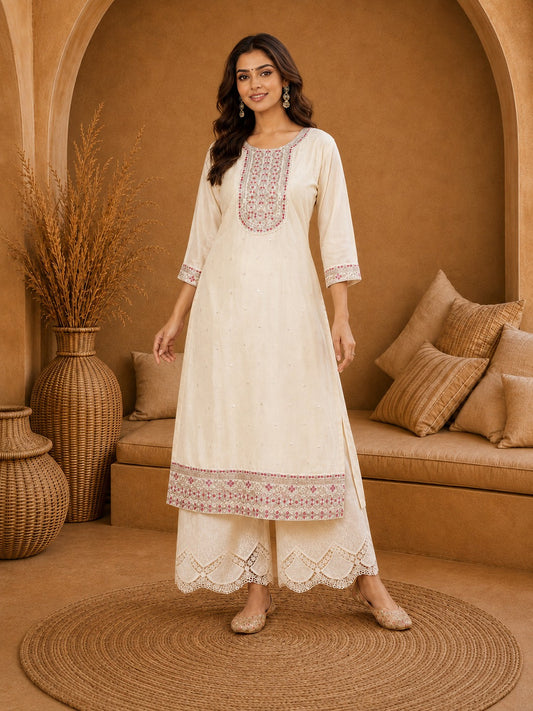 Cream-Beam-Premium-Embroidery Kurta