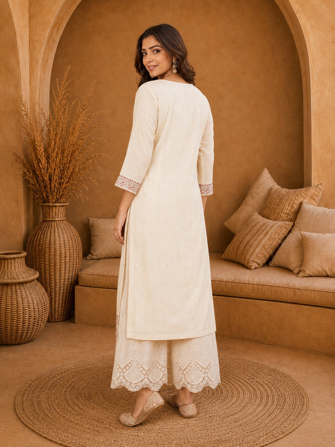Cream-Beam-Premium-Embroidery Kurta