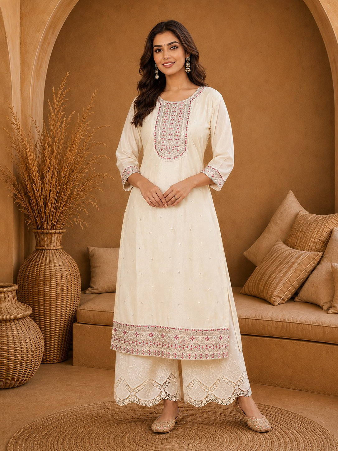 Cream-Beam-Premium-Embroidery Kurta