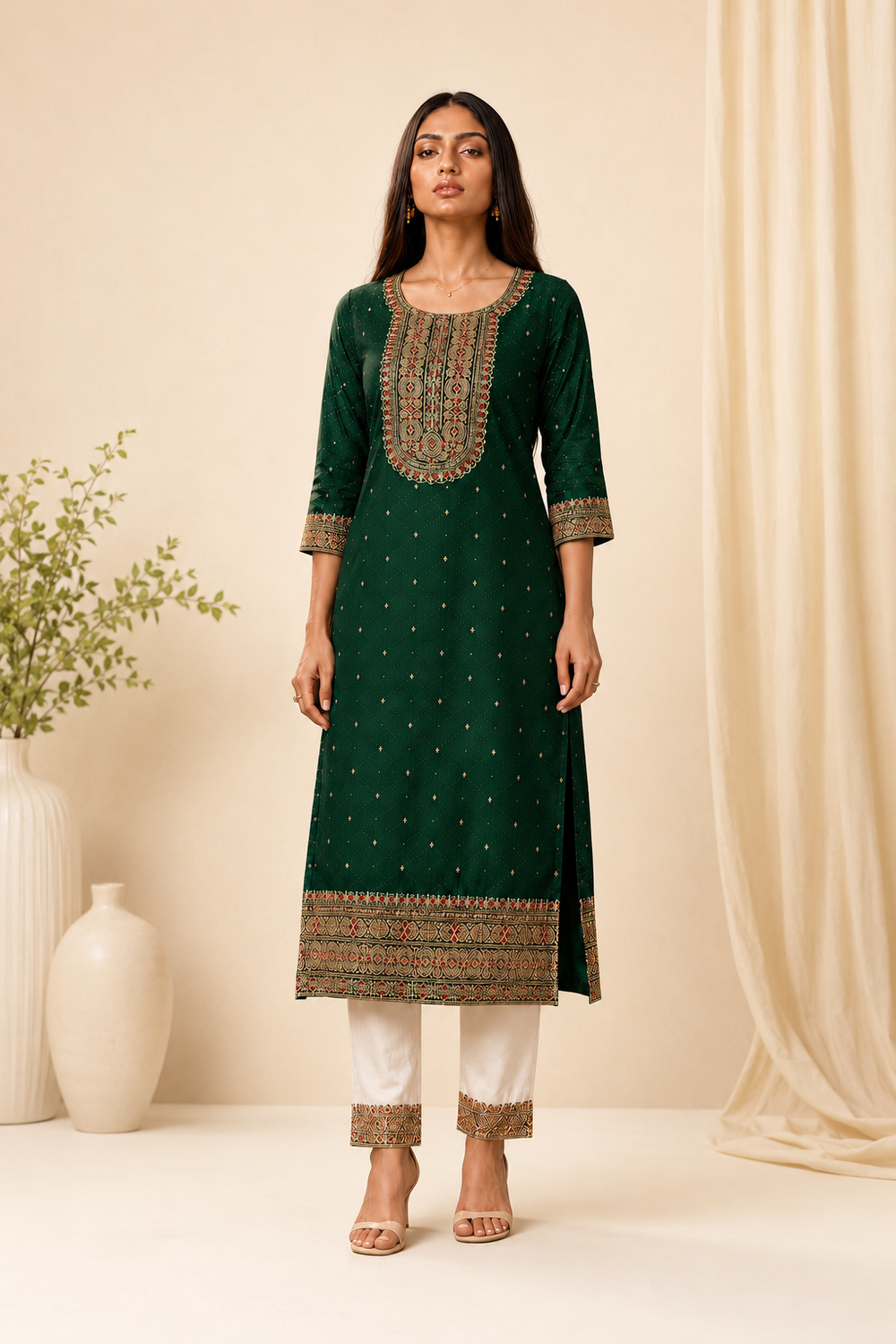 Beam Embroidered Art Silk Kurta