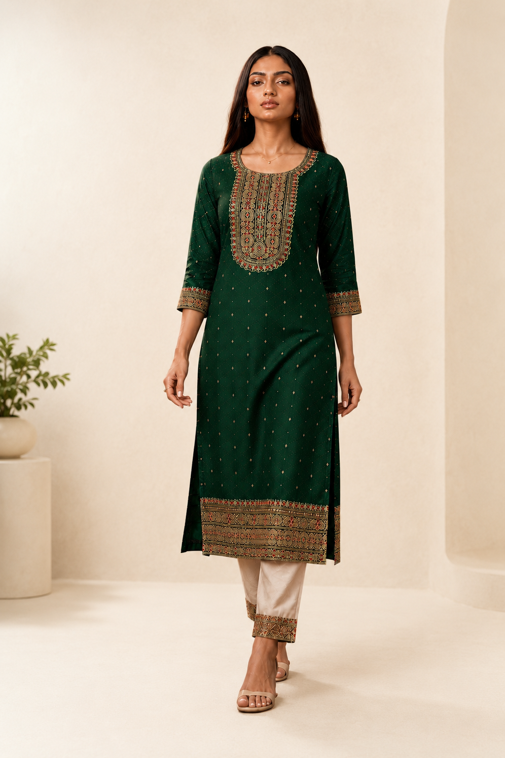 Beam Embroidered Art Silk Kurta