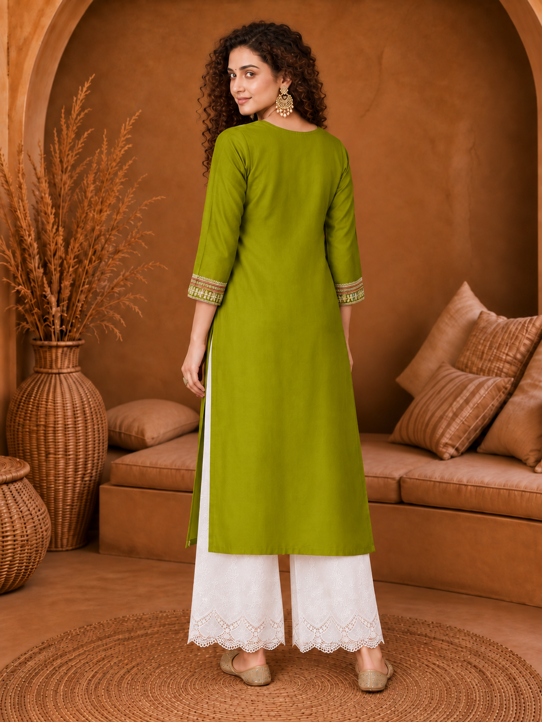 Green Twin Peacock Zari Embroidered Silk Kurta