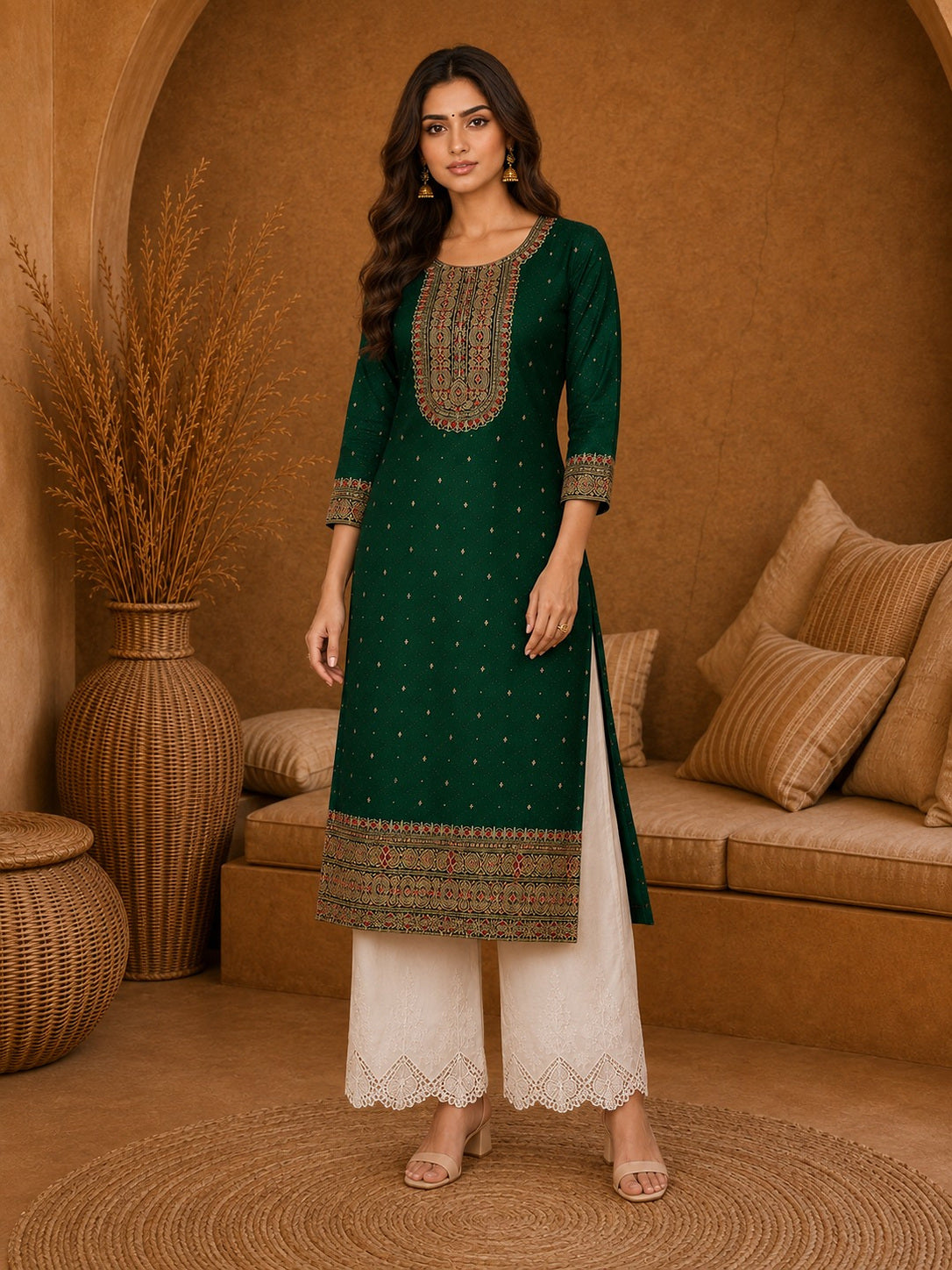 DarkGreen-Beam-Premium-Embroidery Kurta