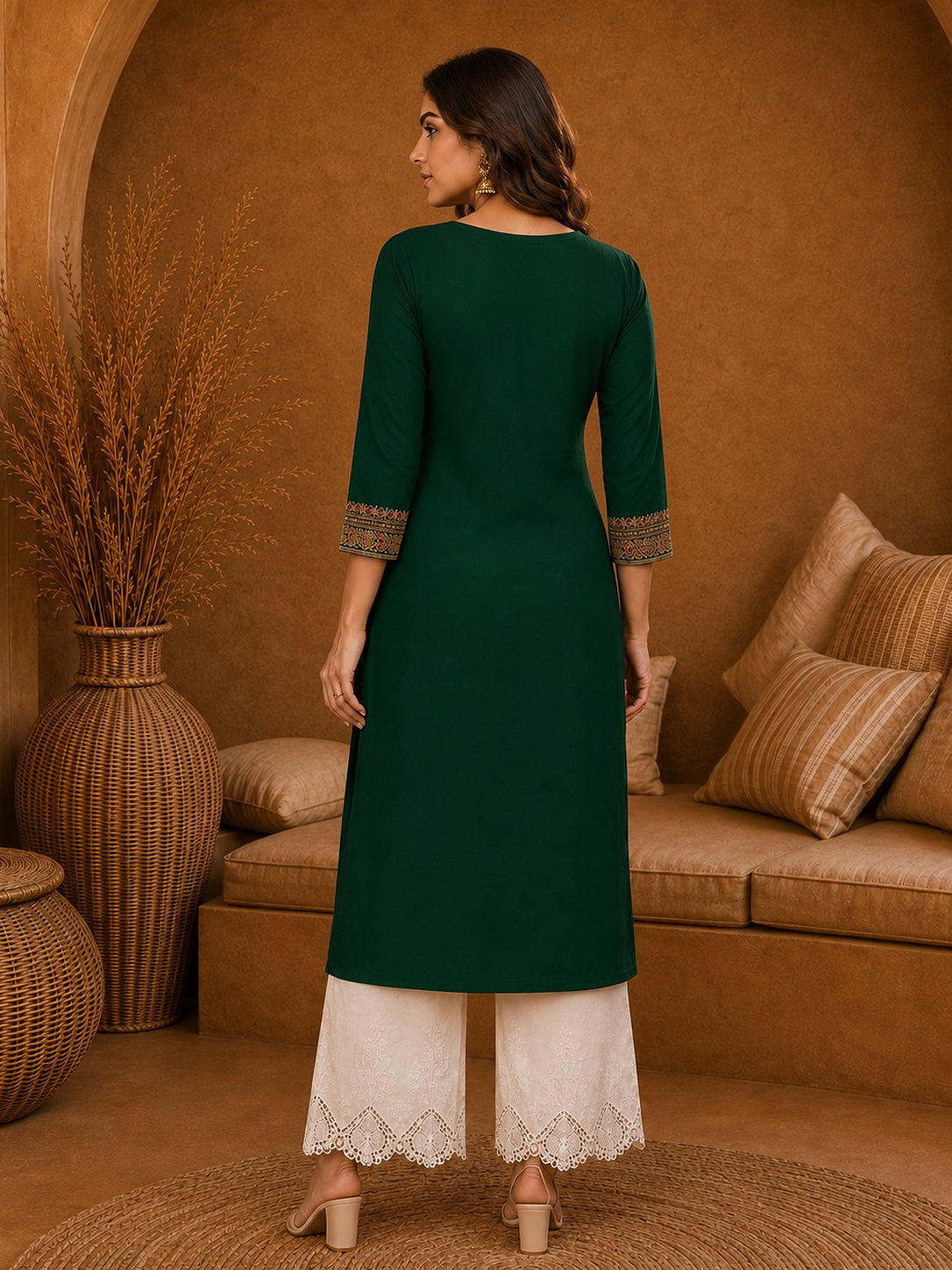 DarkGreen-Beam-Premium-Embroidery Kurta