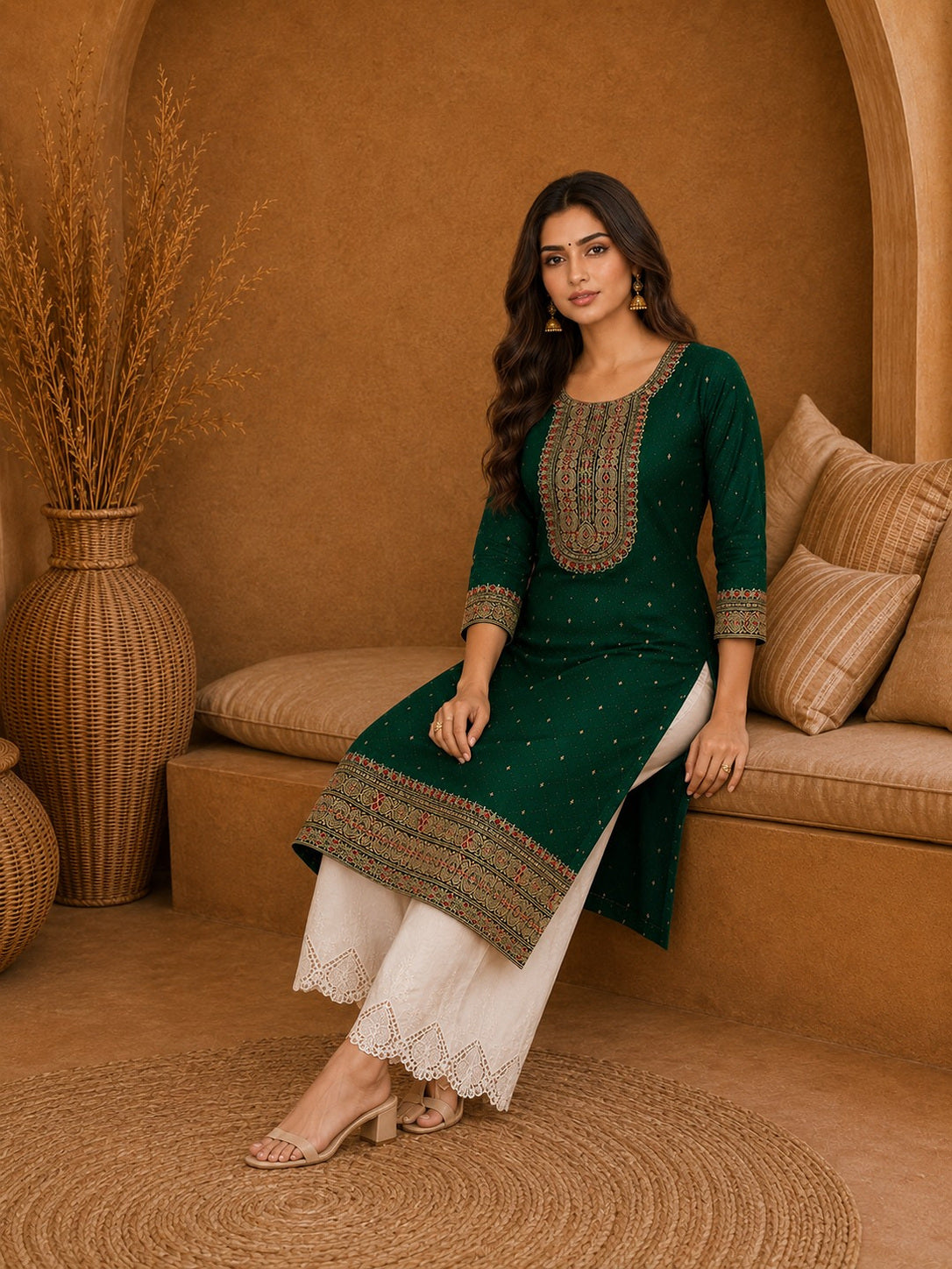 DarkGreen-Beam-Premium-Embroidery Kurta