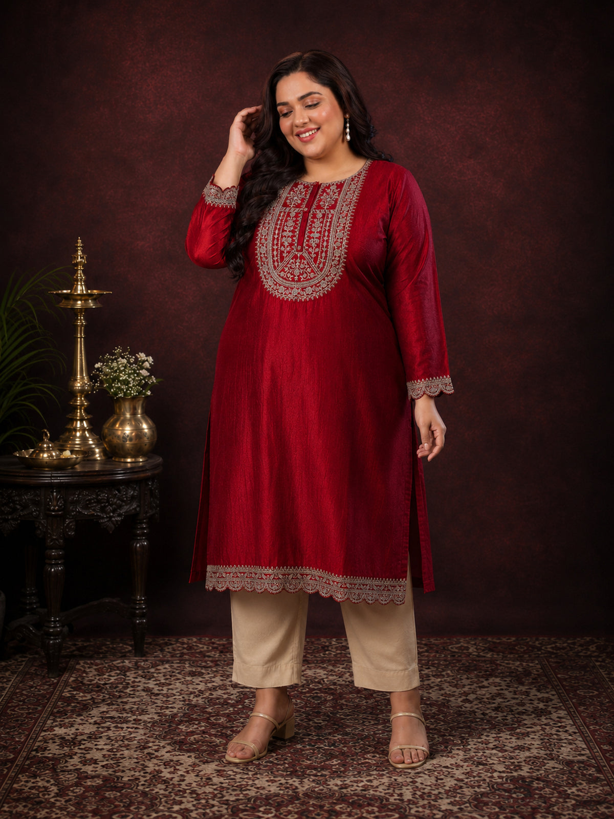 Maroon Ujala Embroidered Art Silk Kurta