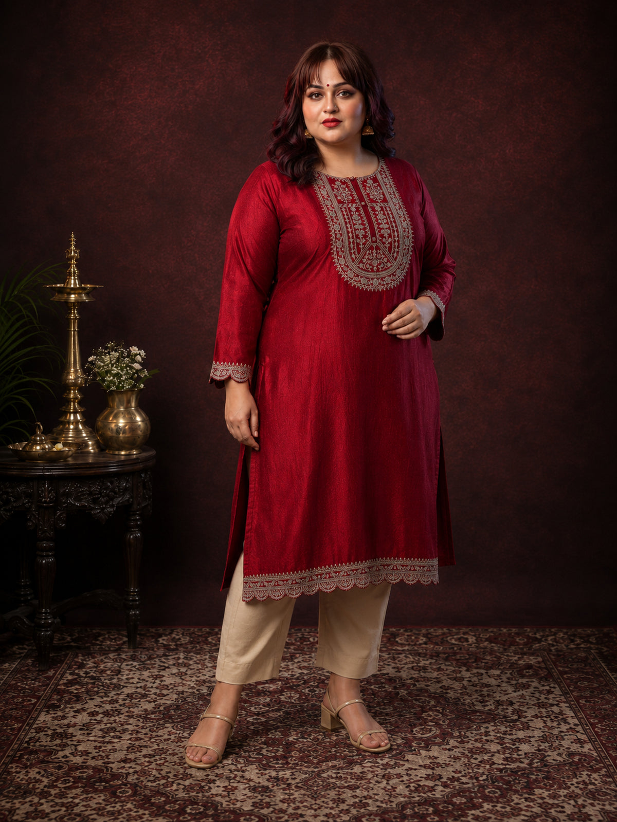 Maroon Ujala Embroidered Art Silk Kurta