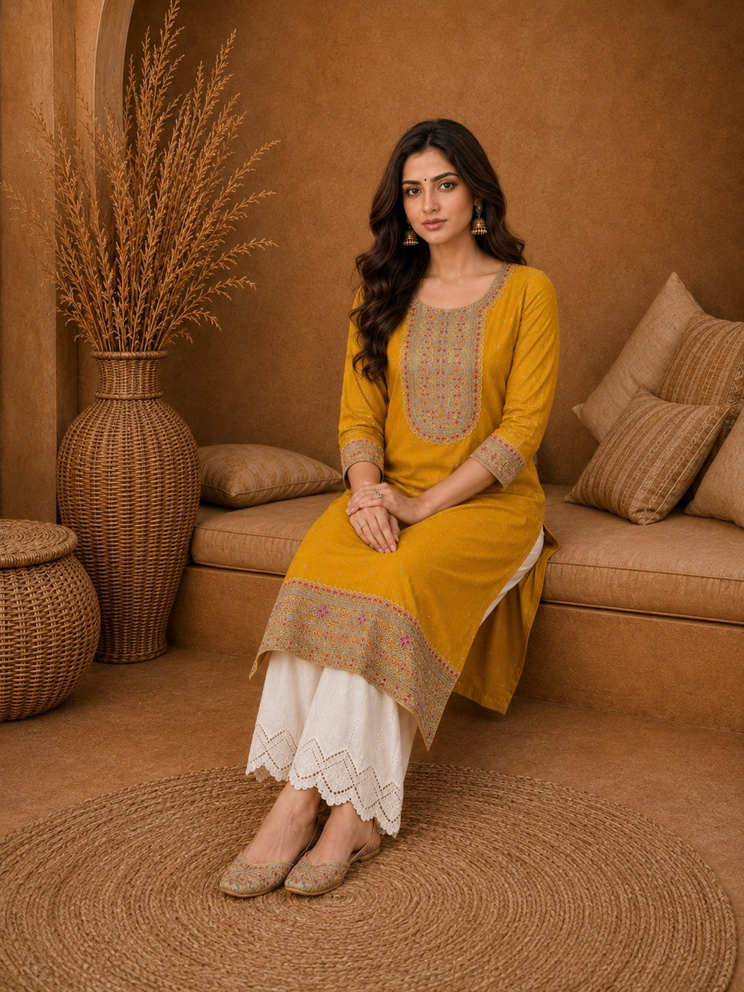 yellow-Beam-Premium-Embroidery Kurta