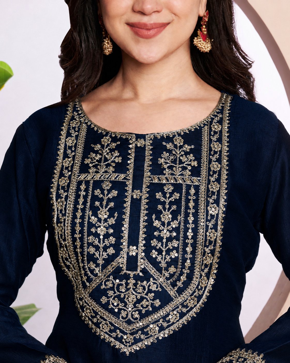 Button-Yoke Full-Sleeve Vichitra Silk Kurta