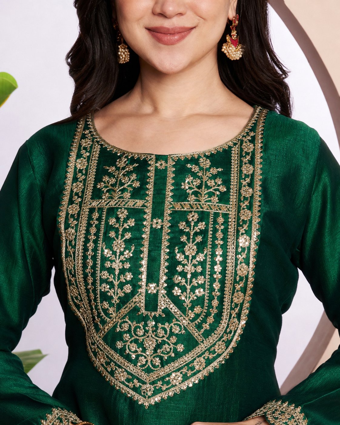 Button-Yoke Full-Sleeve Vichitra Silk Kurta